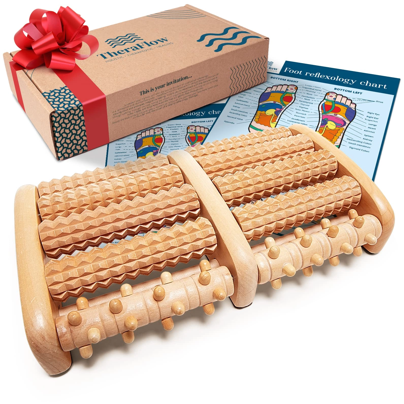 TheraFlow Wooden Foot Massager - Plantar Fasciitis Relief Dual Reflexology