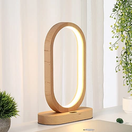 DAAMUDI Desk Mood Lamp - Wooden Table Lamp Warm Neutral Cool white