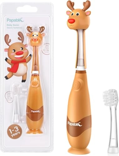 Toddler Sonic Electric Toothbrush - Cute Reindeer Cover Smart LED Timer 2 Brush Heads