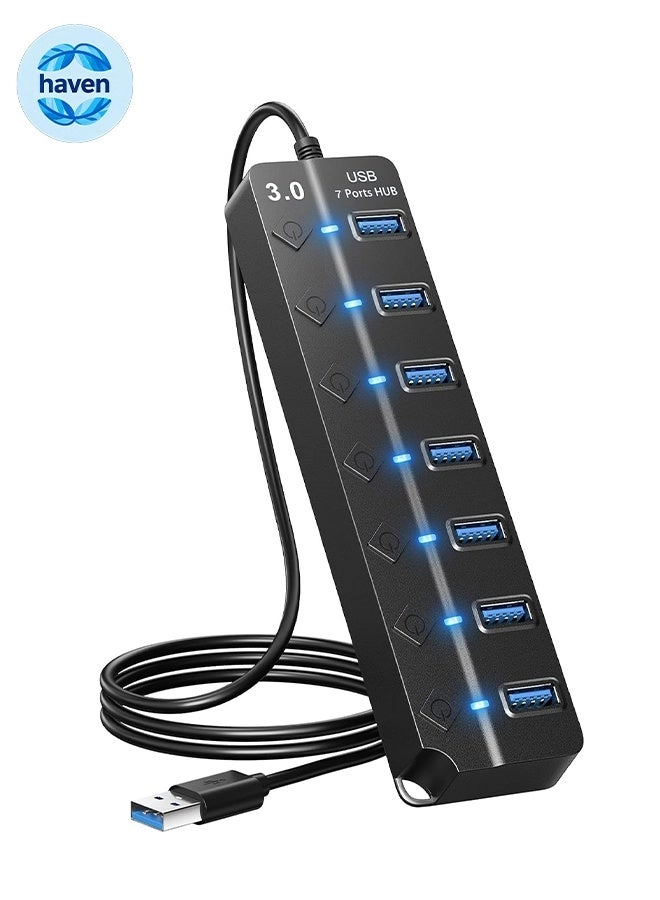 HAVEN 7-Port USB 3.0 Hub - Individual Power Switches 5Gbps