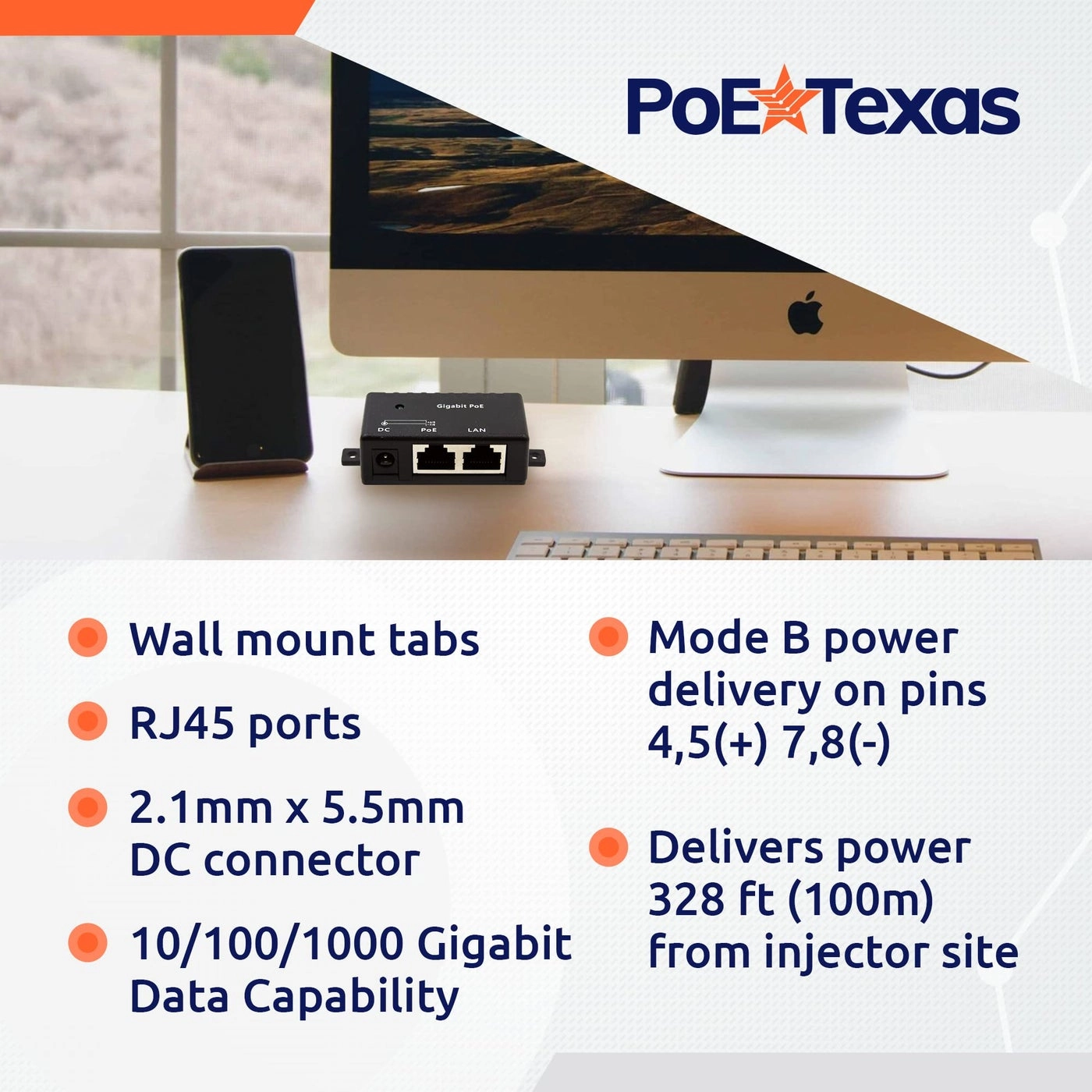 PoE Injector - Single Port 10/100/1000 Gigabit 12v to 56v DC