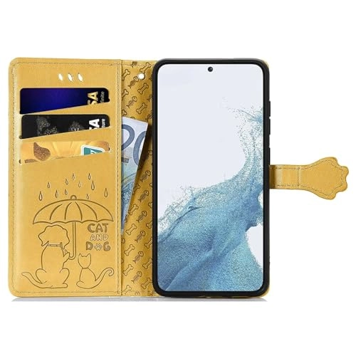 Nadoli Funny Cartoon Embossing Cat Dog Pattern Pu Leather Cat Paw Lanyard Standfunction Card Slots Wallet Flip Case Cover for Samsung Galaxy S24 Ultra