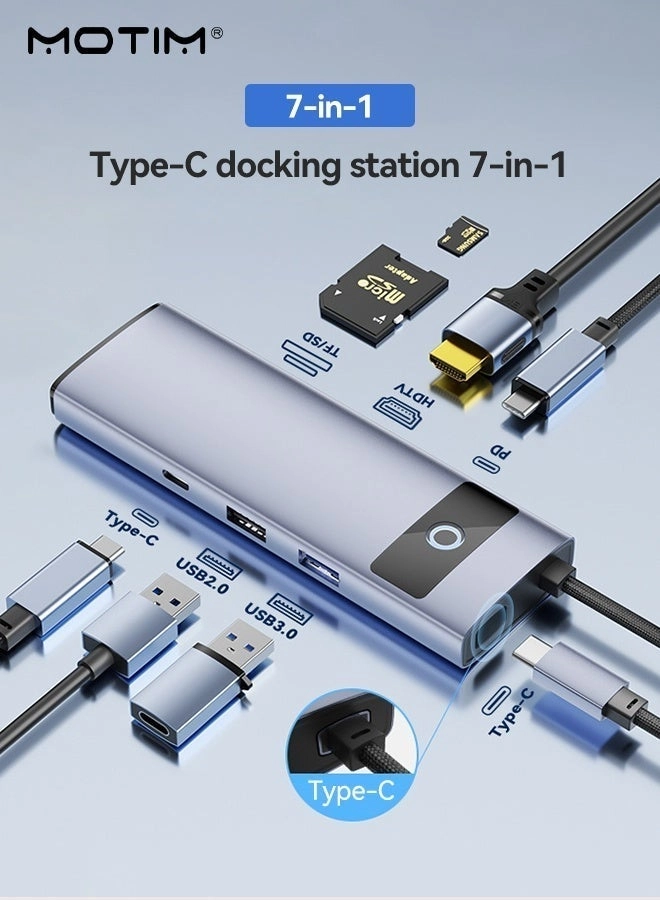 7-in-1 USB-C Hub Dock - USB 3.0 5Gbps 100W PD 4K@30Hz