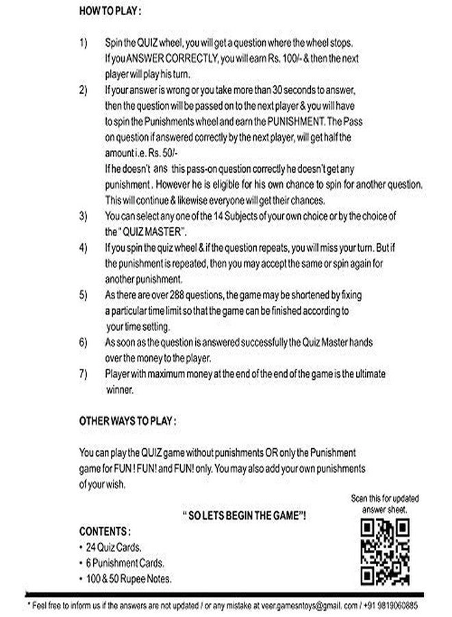 Punishment Quiz General Knowledge Board Game