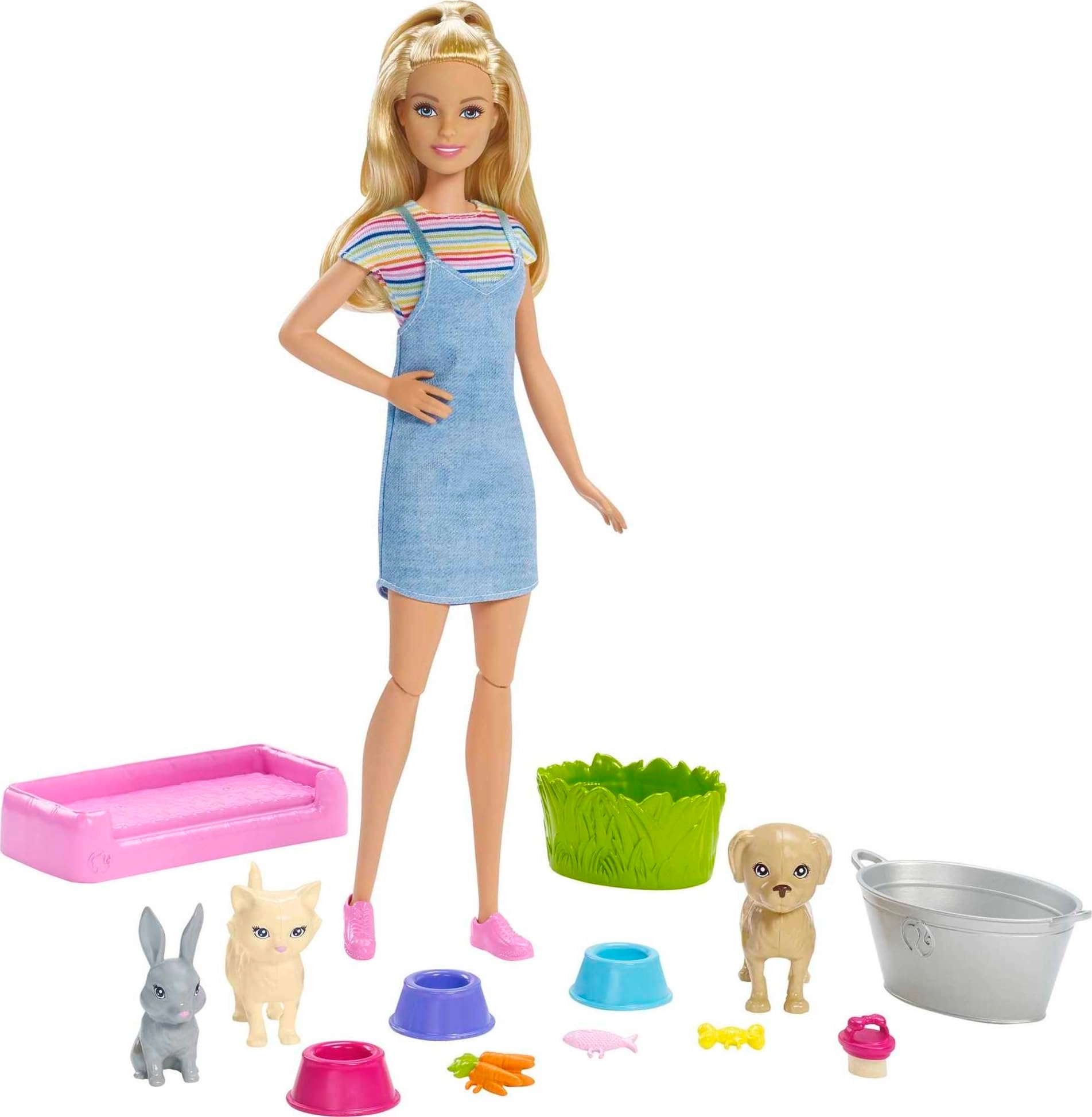 Barbie Play ‘n’ Wash Pets Playset - Blonde Doll 3 Color-Change Animal Figures