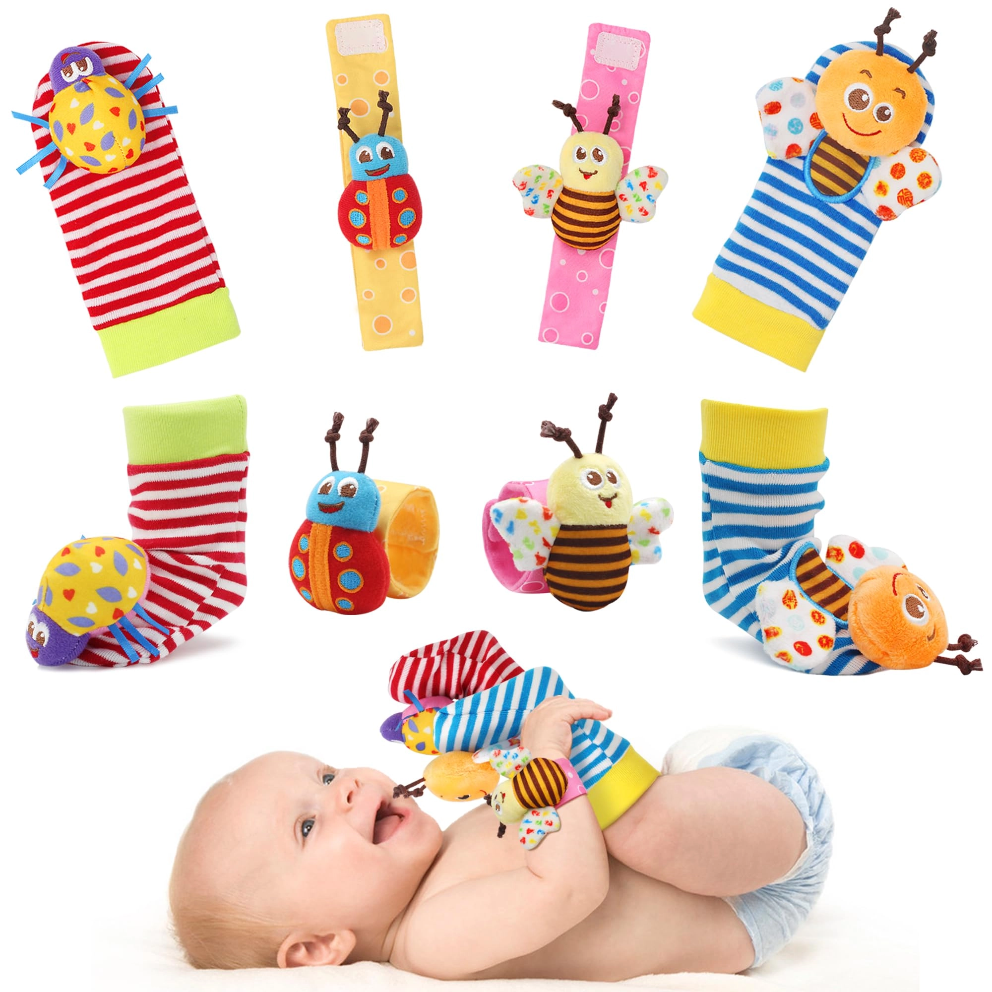 Wrist Rattle Socks and Foot Finder Set - 0-36 Months Fabric Bugs Cartoon Images 1.0 Count