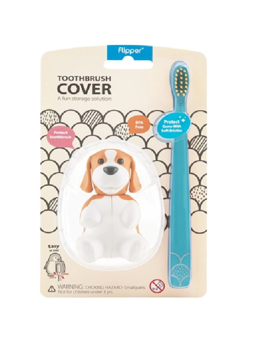 Flipper Toothbrush Cover - Light Brown + Soft Bristle Toothbrush