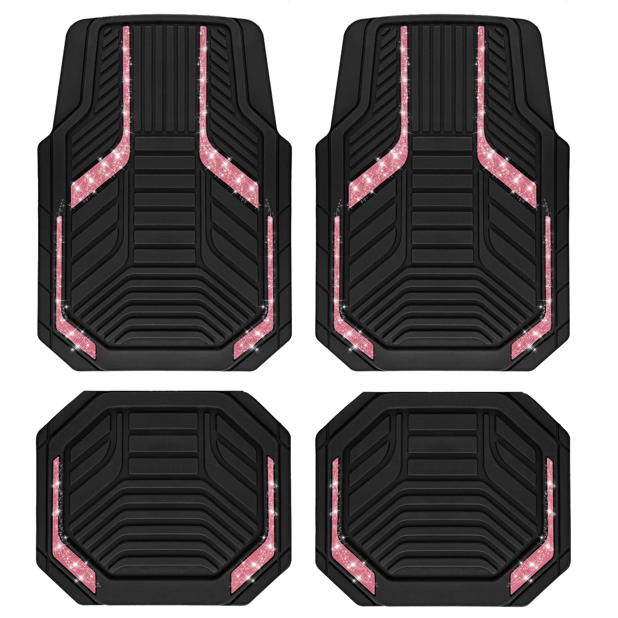 pic auto Heavy Duty Rubber Floor Mats - Pink Universal Fit