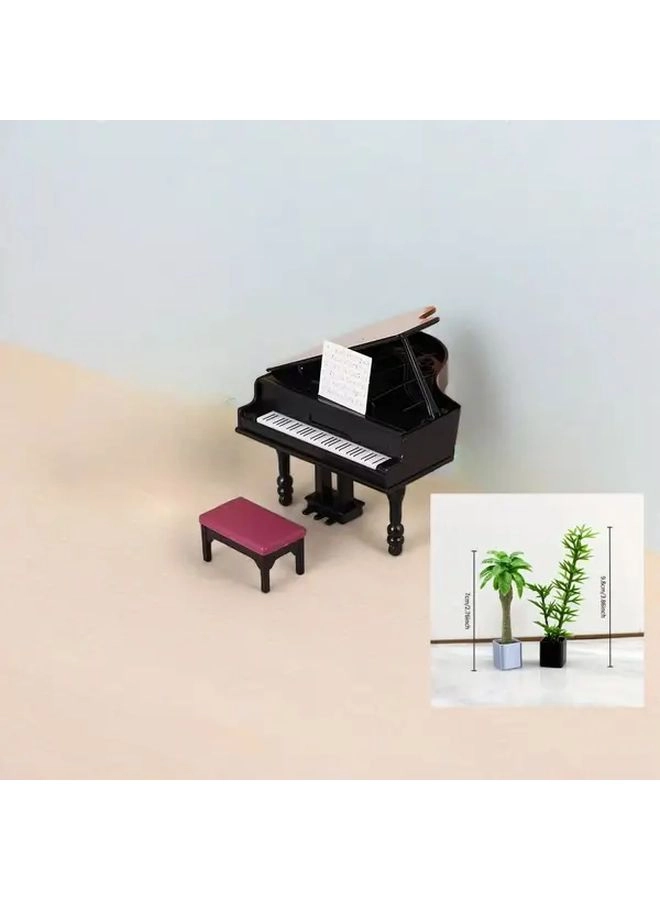 Generic Miniature Piano - 4pcs + Mini Bonsai
