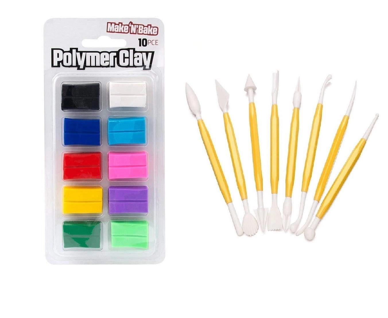 Polymer Clay - 10 Pieces + Tool Set - 8 pcs