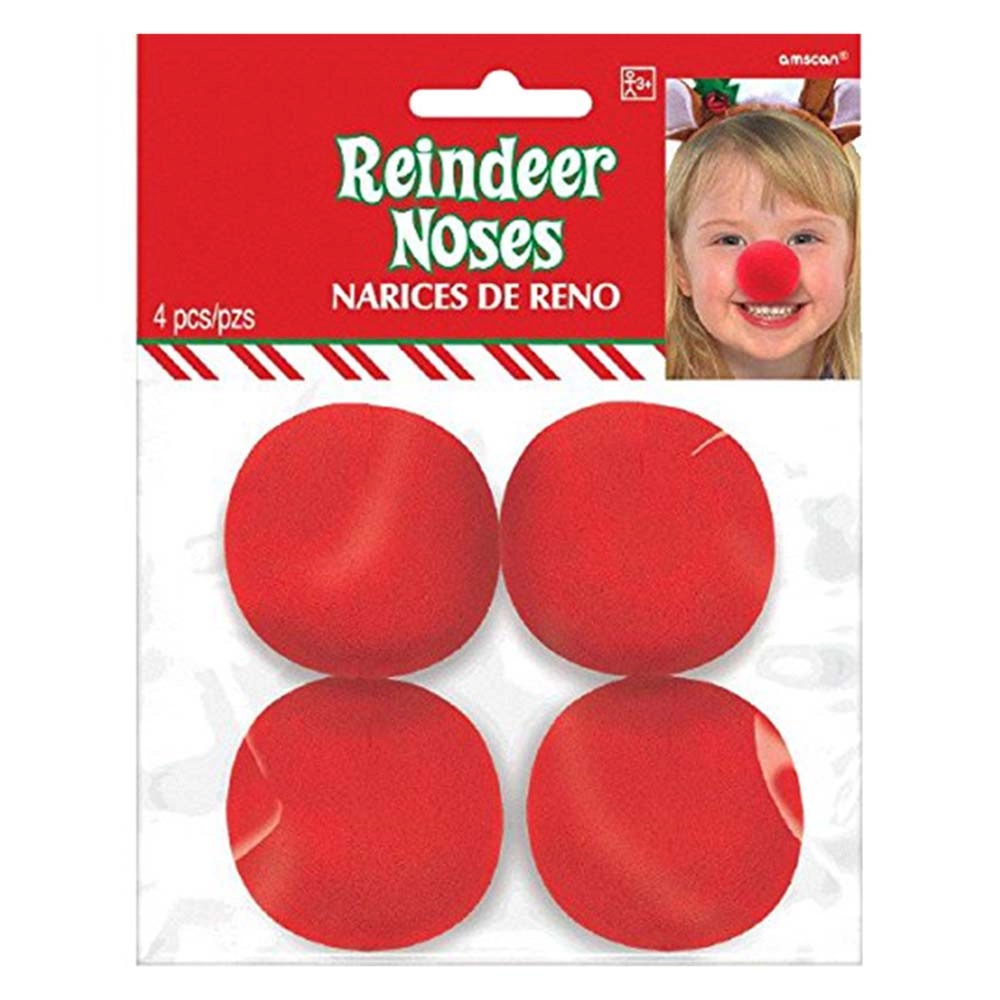 Party Centre Foam Reindeer Noses - 4pcs Christmas