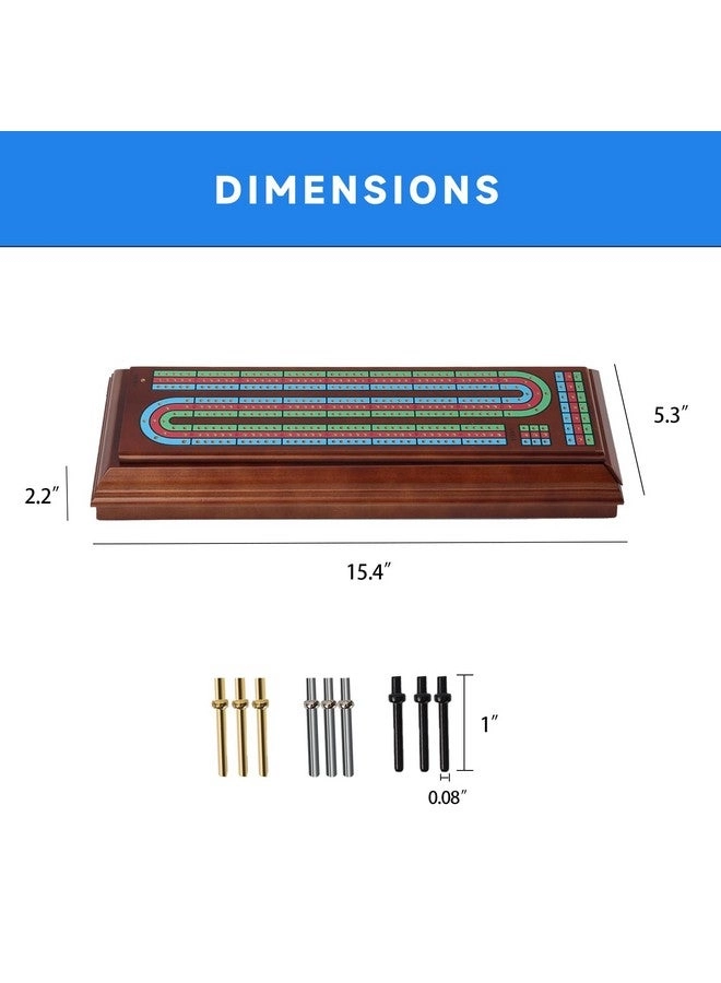 Three-Track Cribbage Board - Multi-Color Wooden 2 Deck Playing Cards