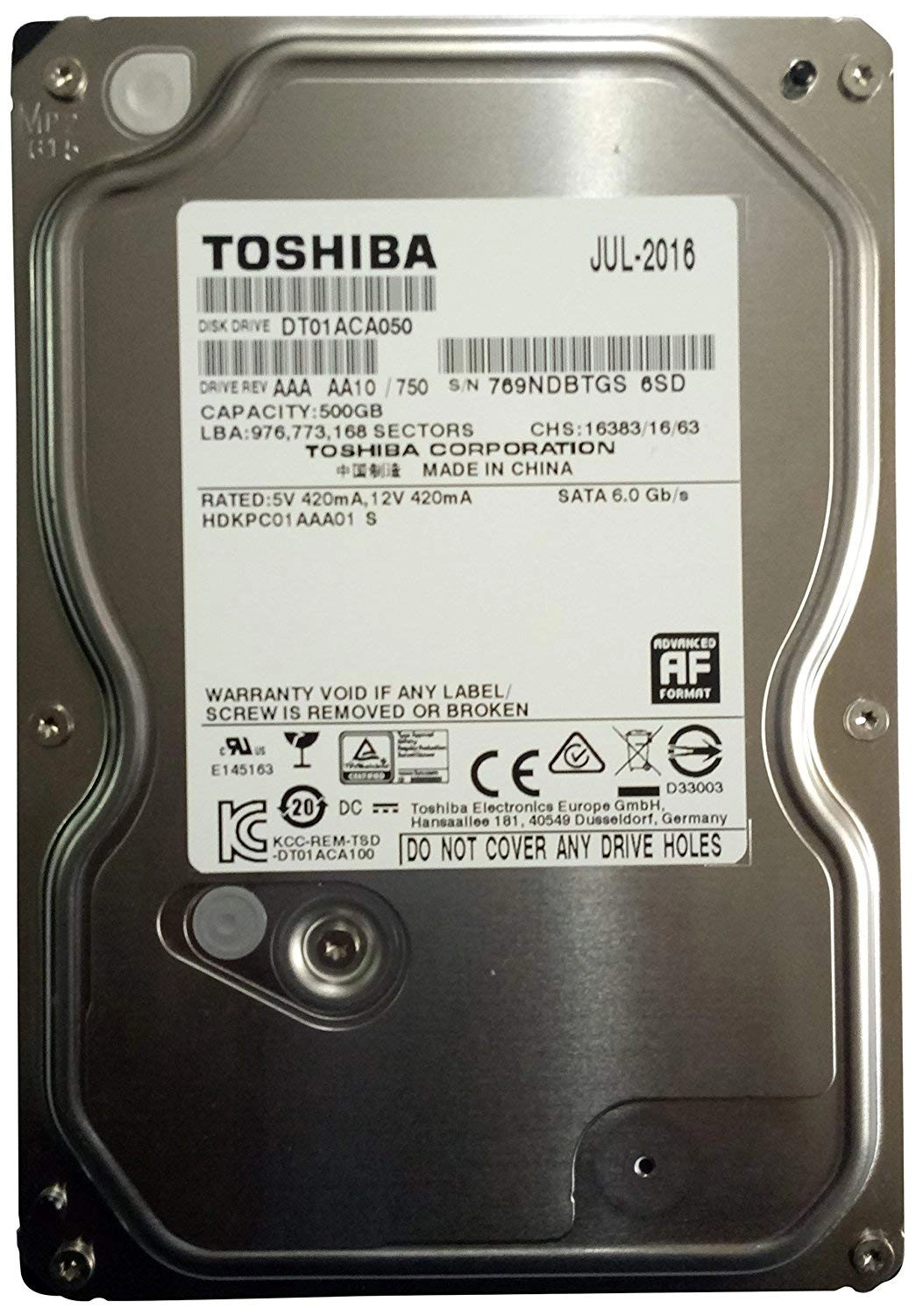 Toshiba DT01ACA 3.5" 7200rpm 32MB SATA 6Gb/s (DT01ACA050) - 500GB