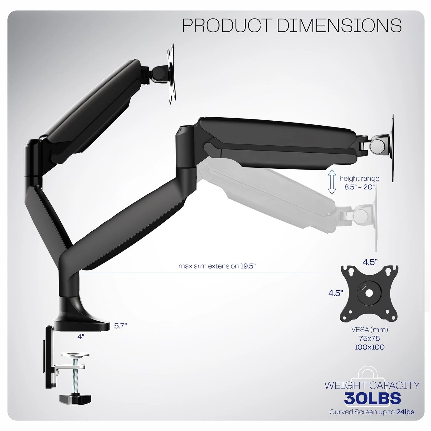 Dual Monitor Arm - Dual 40 inches 100x100