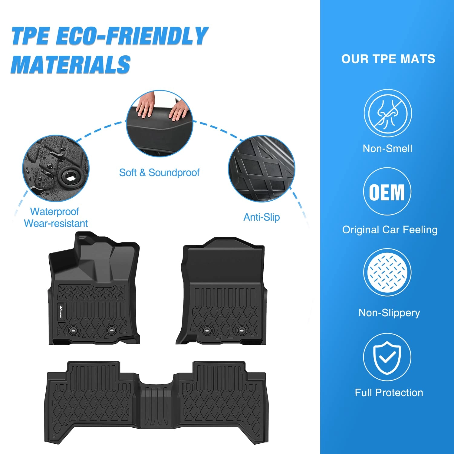 TPE Floor Mats for Toyota Tacoma Double Cab - 2018 2019 2020 2021 2022 2023