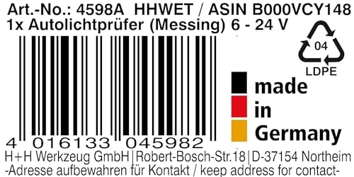 4598A Car-Light Tester - 6 – 24 Volt With cable and alligator clip