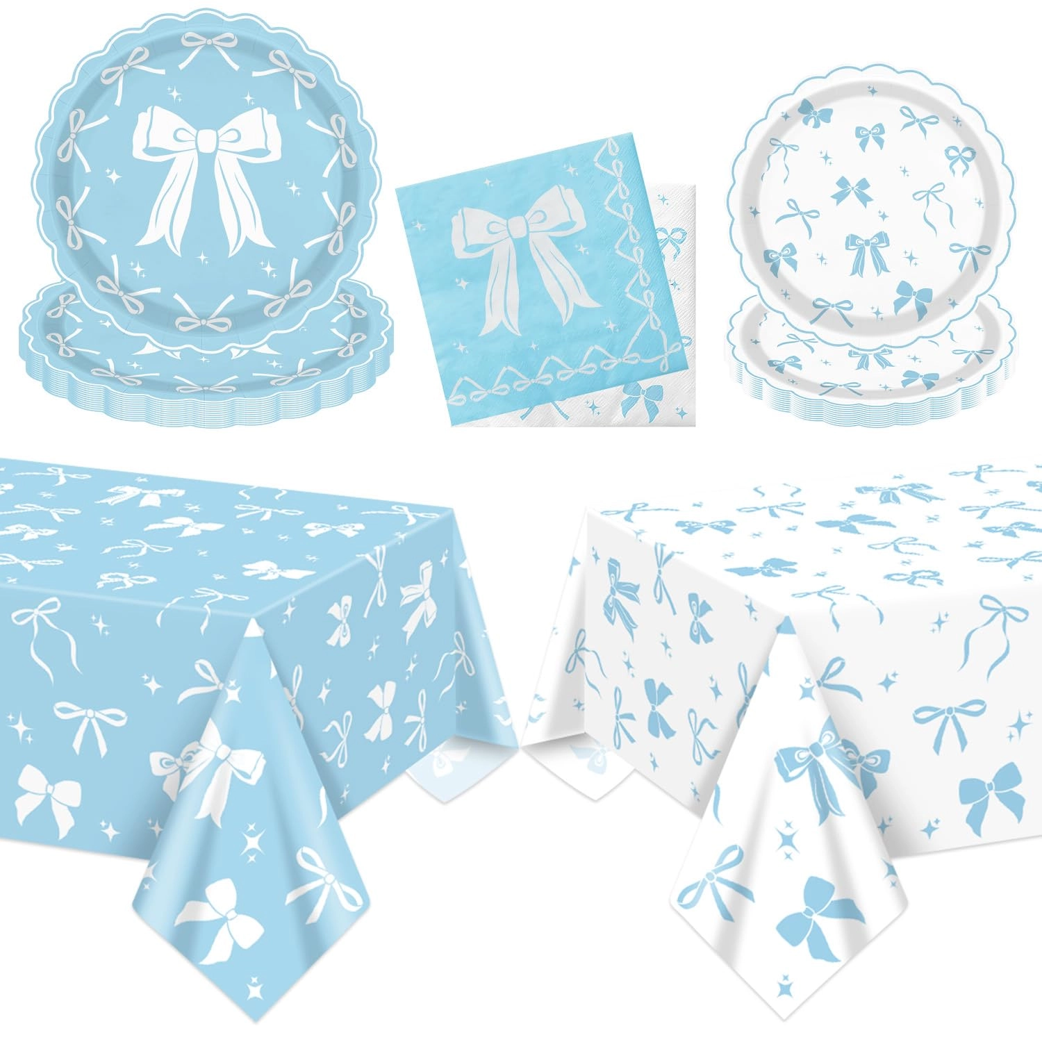 Blue Bow Party Supplies Set - 82.0 Count Baby Shower