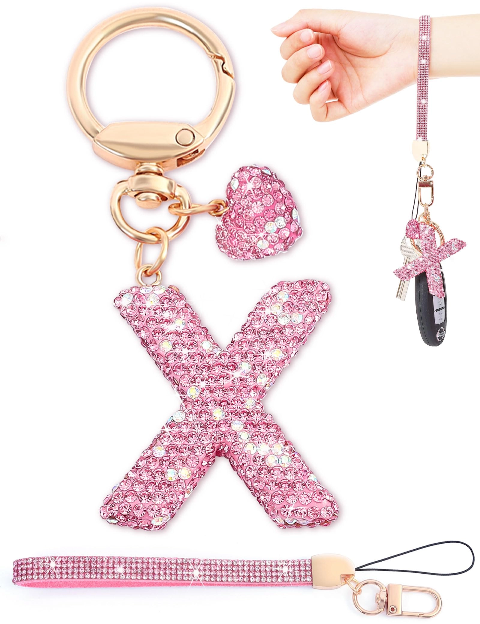 Initial Keychain - L Purple Rhinestone