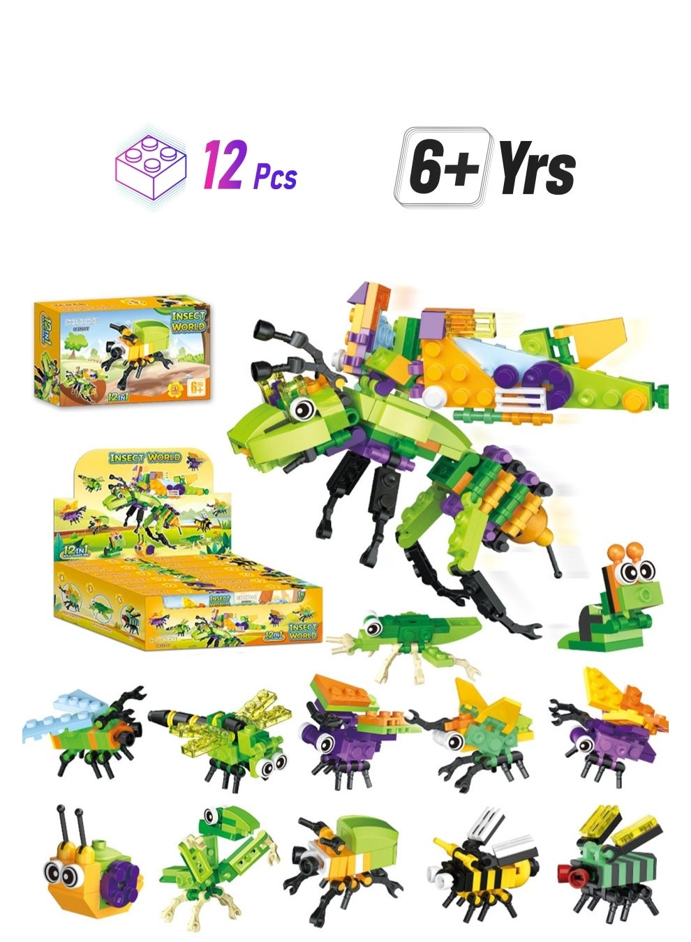 Generic Mini Insect Building Blocks - 12 pcs