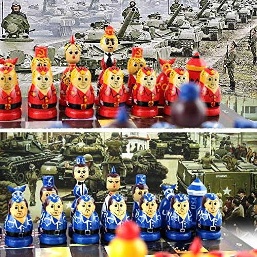Cold War Souvenir Wooden Chess Set - Hand Carved Matryoshka Dolls