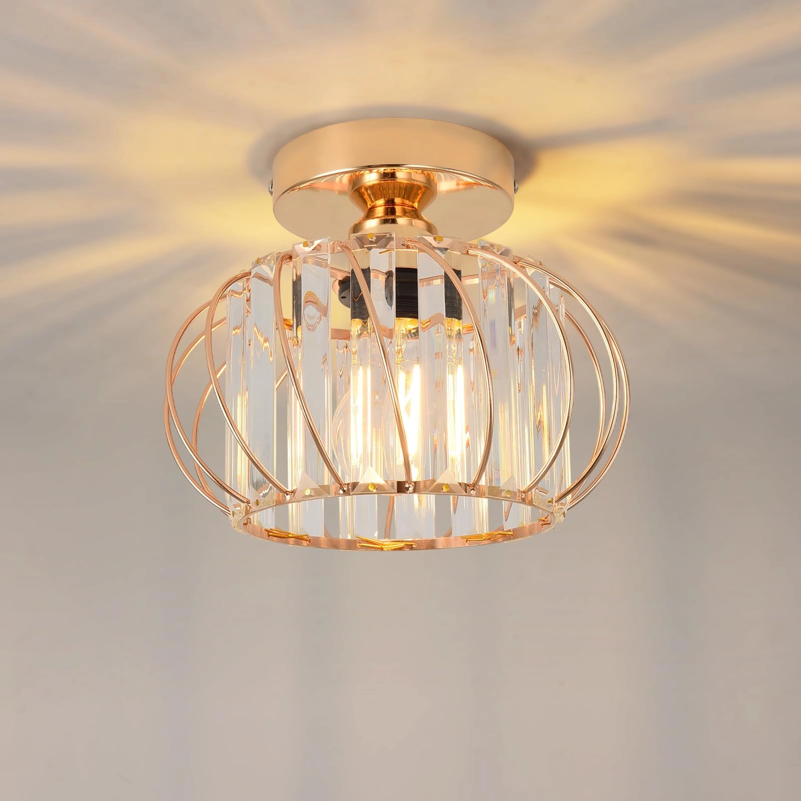 ANWIO E27 Crystal Ceiling Lamp - Gold Base 1 Light 22.5 cm