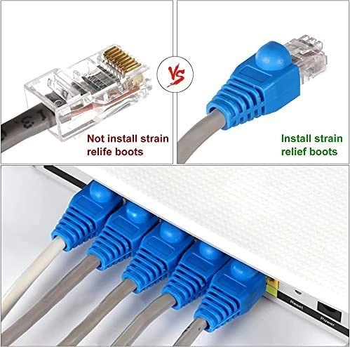 Crimping Tool + Network Cable Tester + Cut and Strip Tool + RJ45 Connectors + Strain Relief Boot Covers