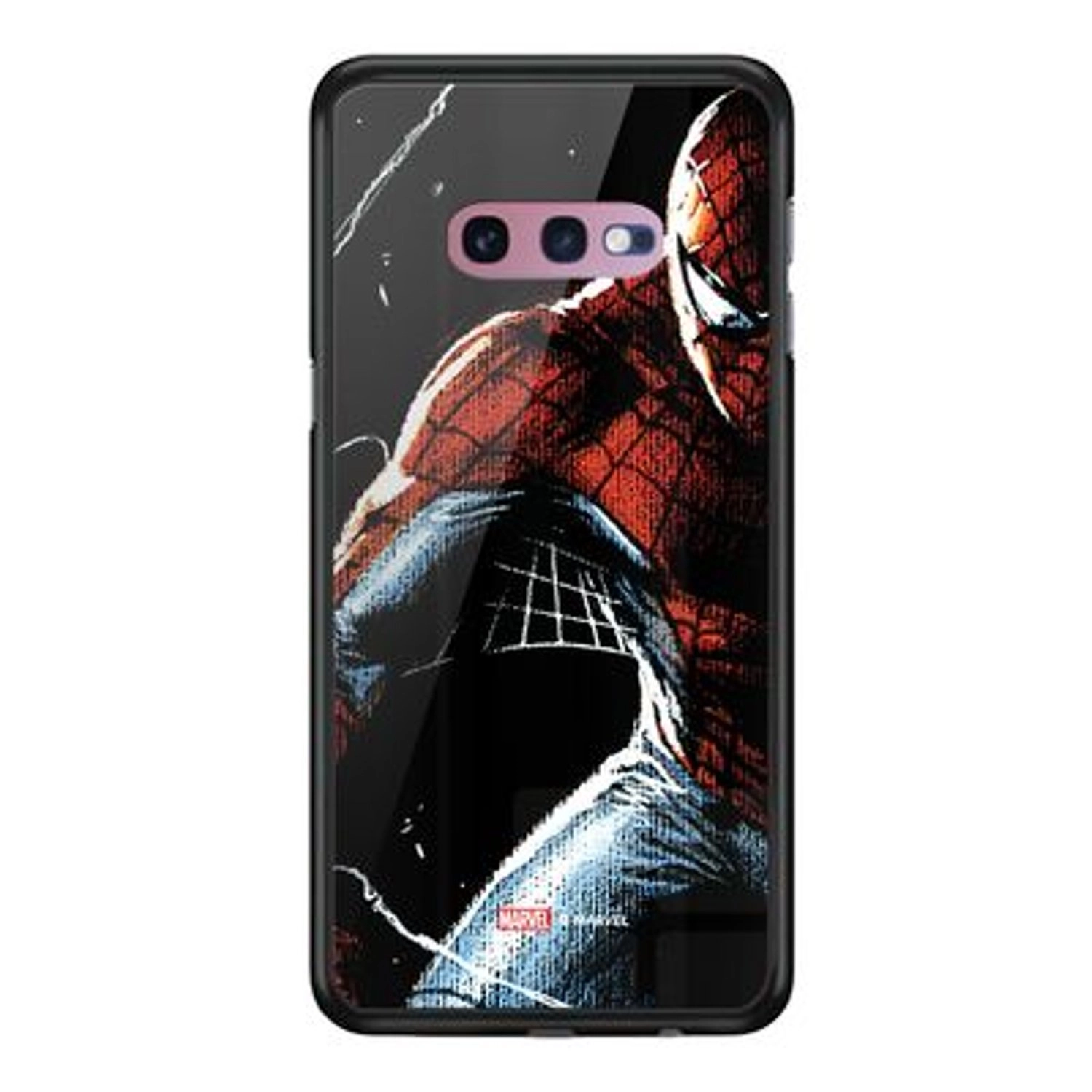 Wackylicious Spiderman In The Dark Back Case for Galaxy S10E - TPU Bumper Case + Tempered Glass Back