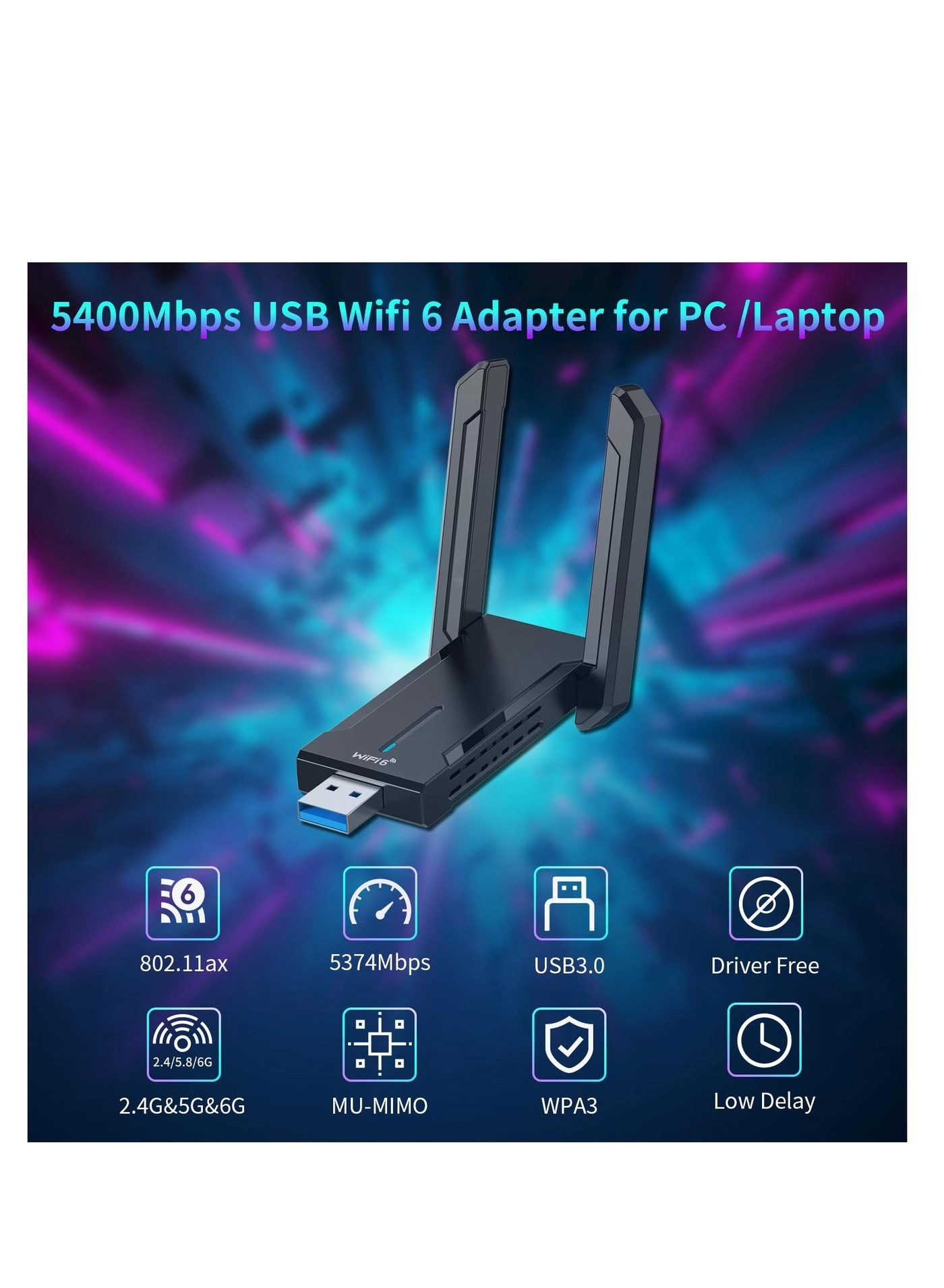USB WiFi Dongle - Tri-band (6G/5G/2.4G) USB 3.0 Wireless