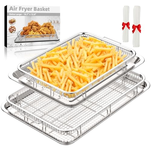 Air Fryer Basket and Tray - Stainless Steel 2 Set