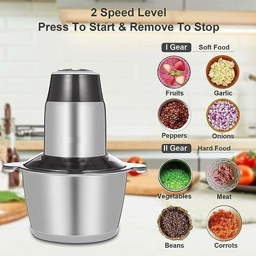 Electric Meat Mixer Grinder - Stainless Steel 4 Blades 2 Liter