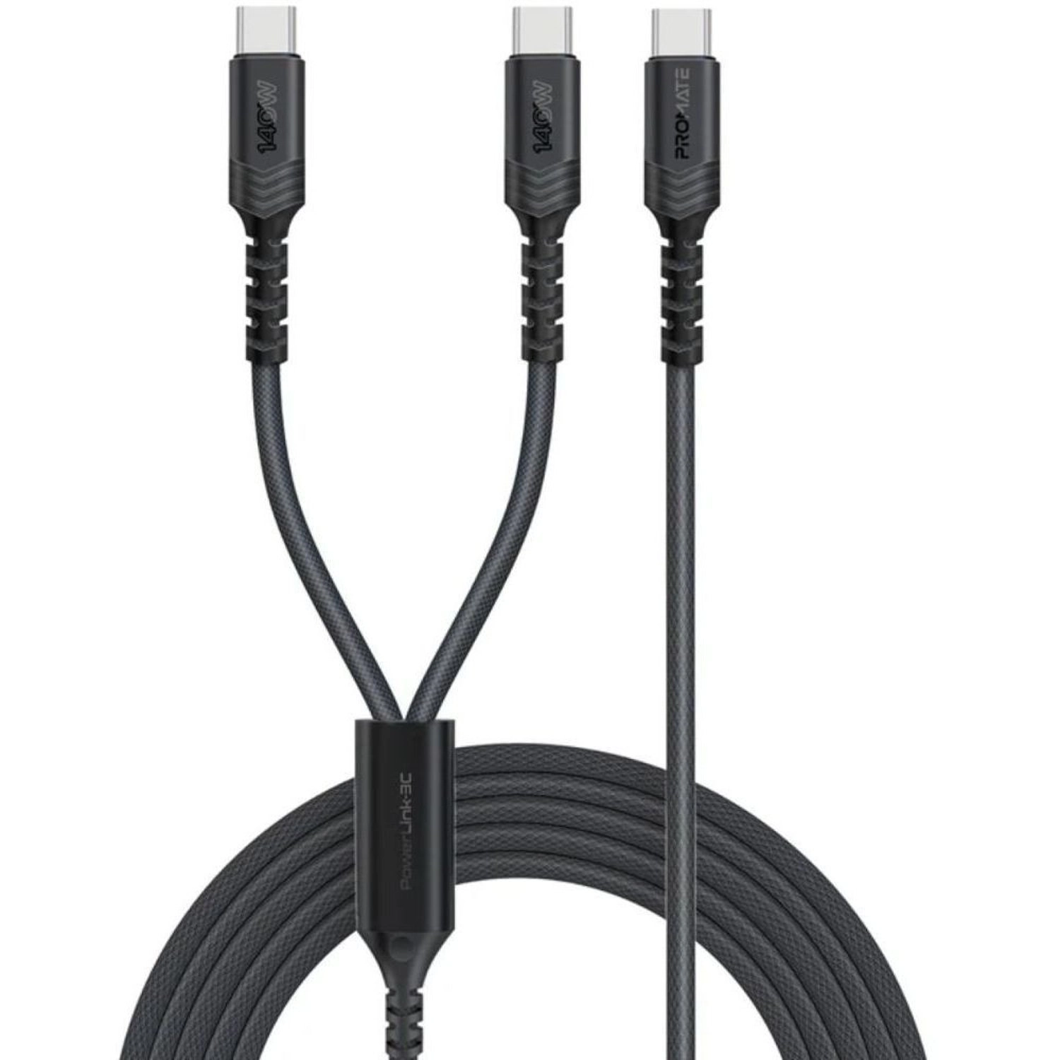 Promate PowerLink-3C Cable 140W USB-C to USB-C 1.4m Braided