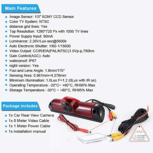 Brake Light Reversing Camera - Night Vision 1280 x 720 pixels