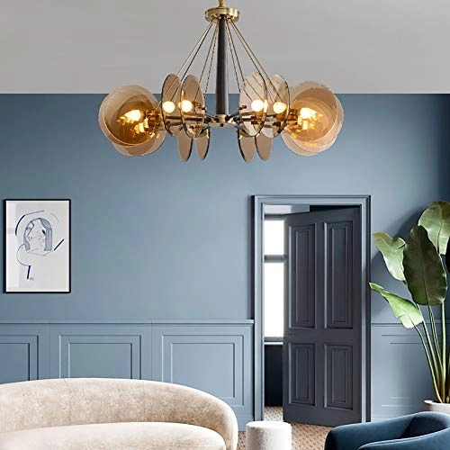 E14 Nordic Post-modern Creative Glass Chandelier - 8 head Soot cover
