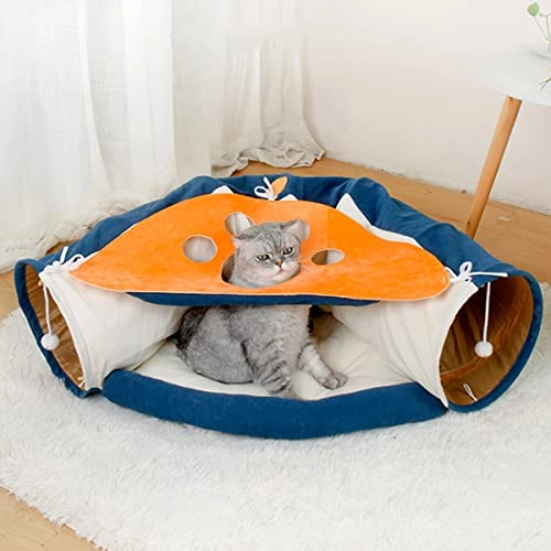 2-in-1 Collapsible Cat Tunnel - 21.7 x 49.61 inches Flannel, Paper, Suede