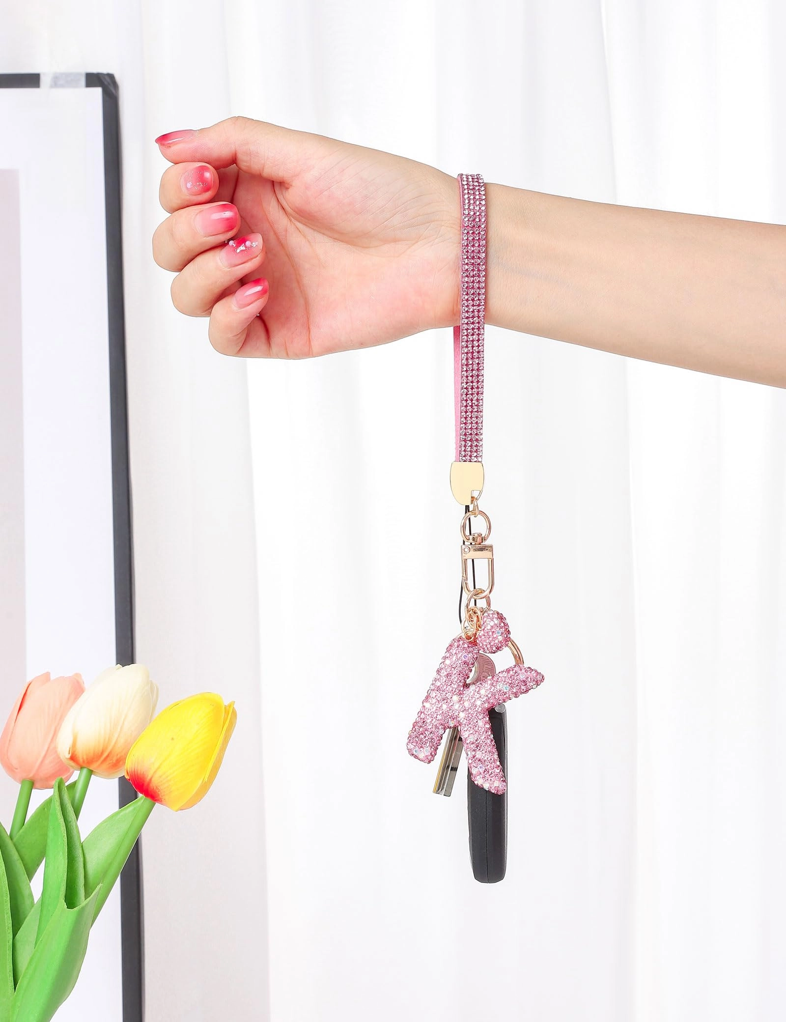 Initial Keychain - L Purple Rhinestone