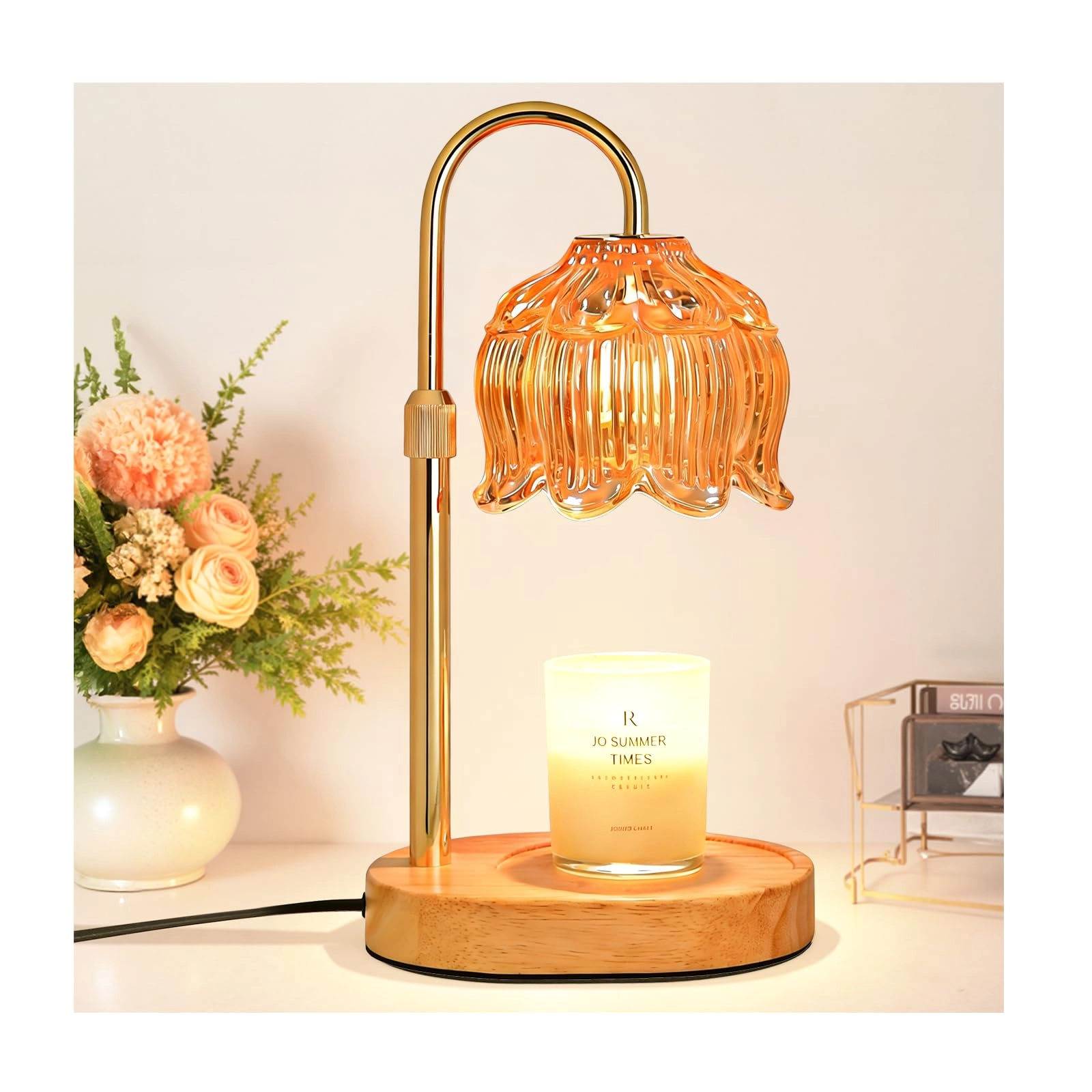 nonvjj Flower Candle Warmer Lamp - Fits up to 7.08" Jars Timer & Dimmer
