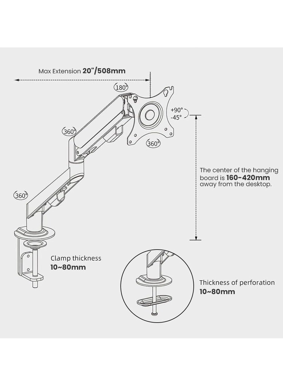 Single Arm Stand - 17 to 30 Inch VESA 75x75mm 100x100mm
