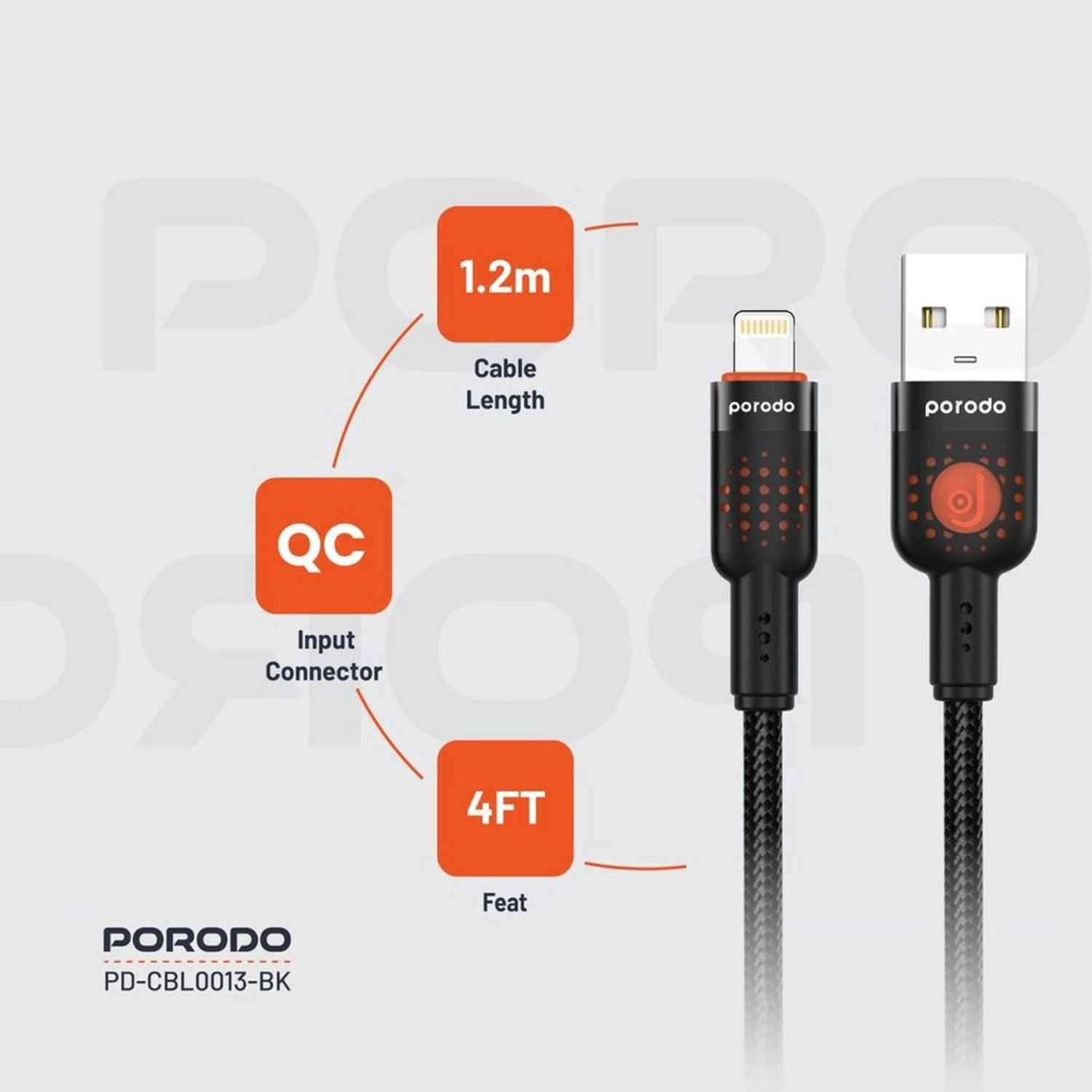 Woven Braided USB-A to Lightning Fast Charge Cable 1.2m