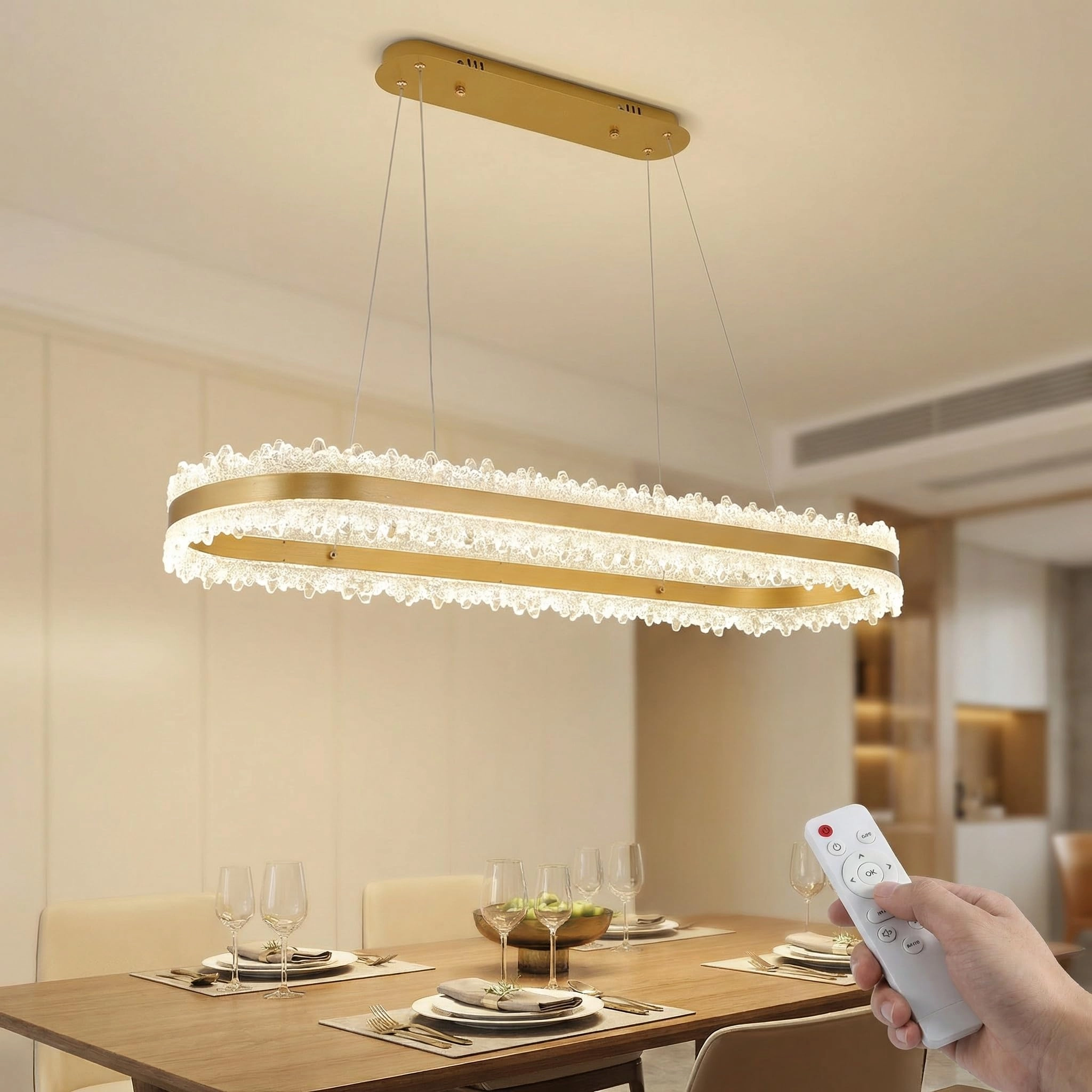 LED Ring Chandelier Oval - 3000K/4500K/6000K Stepless Dimming