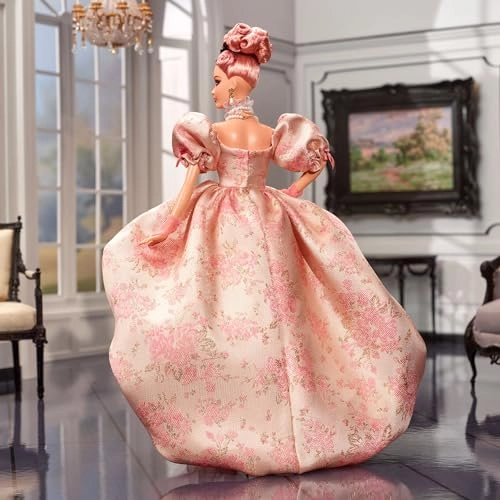 A Tribute to Fashion Doll - Plastic Pink Papillote Curls Floral Jacquard Gown Ages 18+