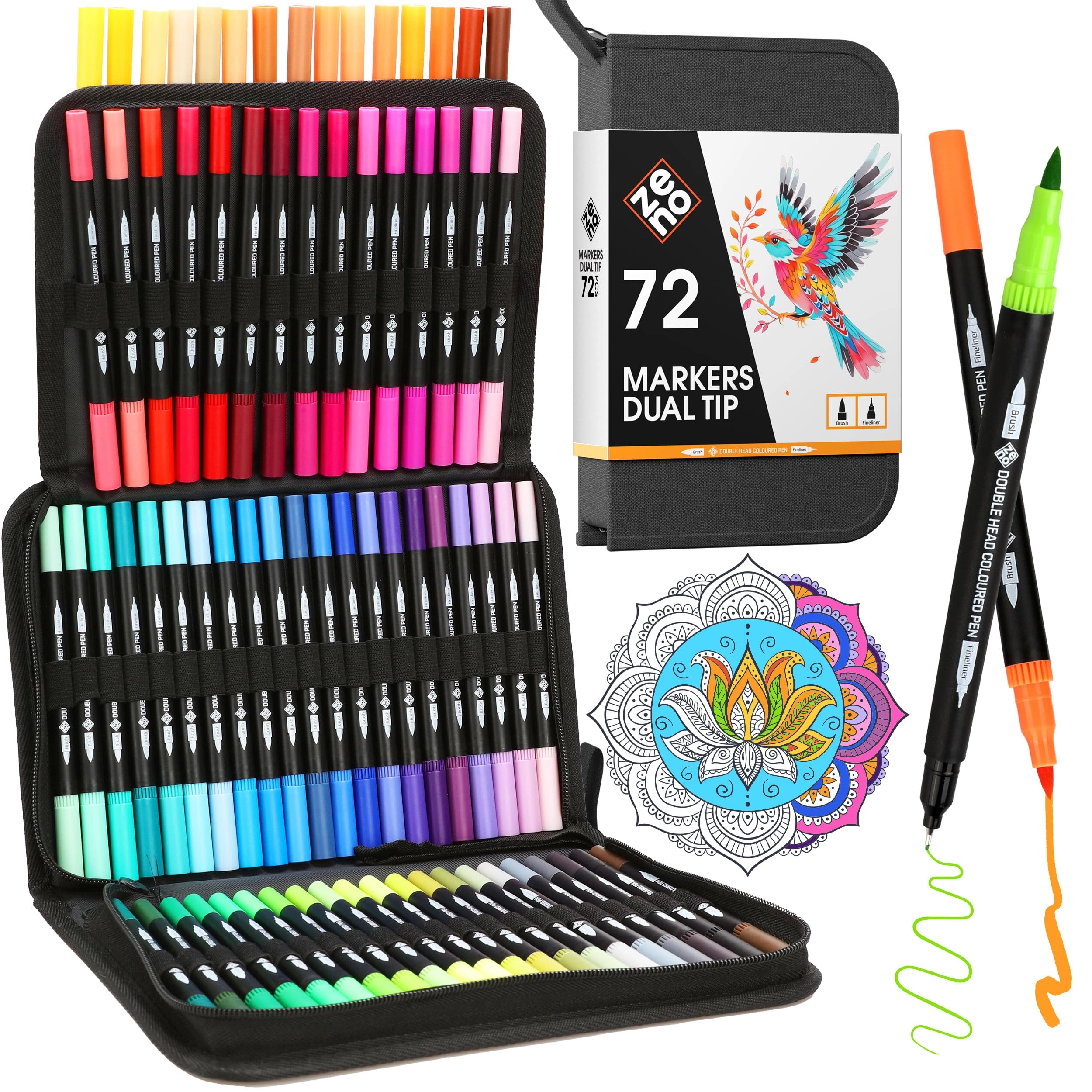 Zeno 72 Dual Tip Markers - multicoloured Fine, Brush