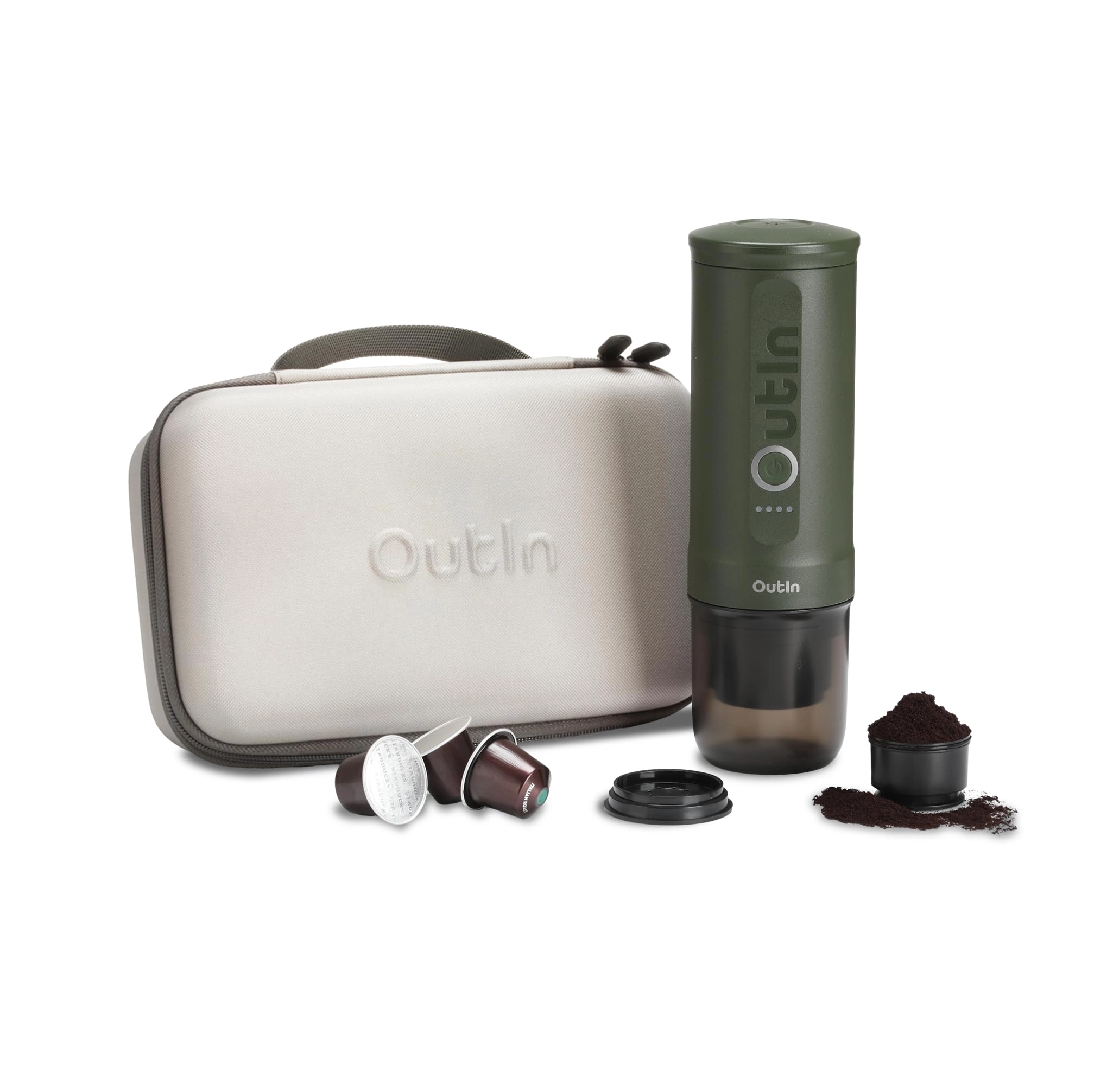 OUTIN Nano - 4 Cups Ground Coffee and Coffee Capsules + Protective Case