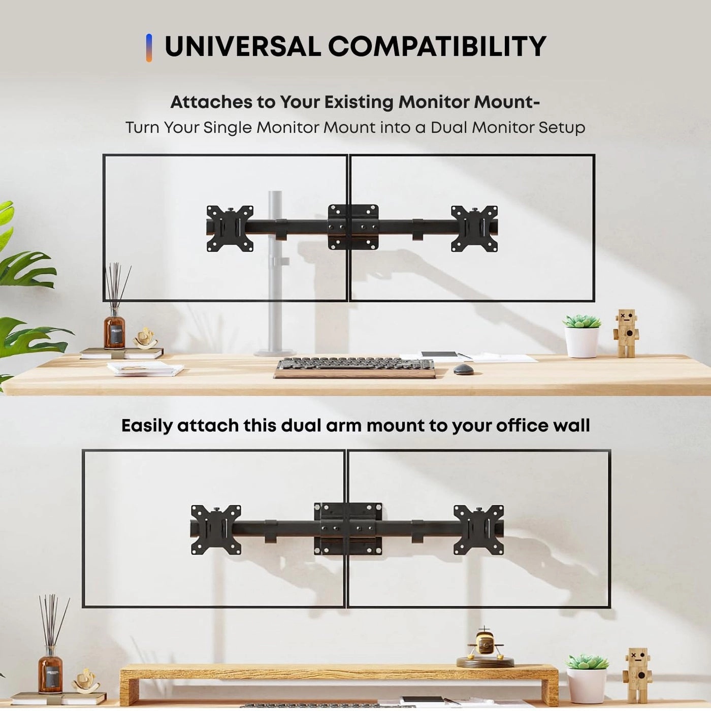 Monitor Wall Mount Dual - 24 inch to 38 inch 75 x 75 mm, 100 x 100 mm