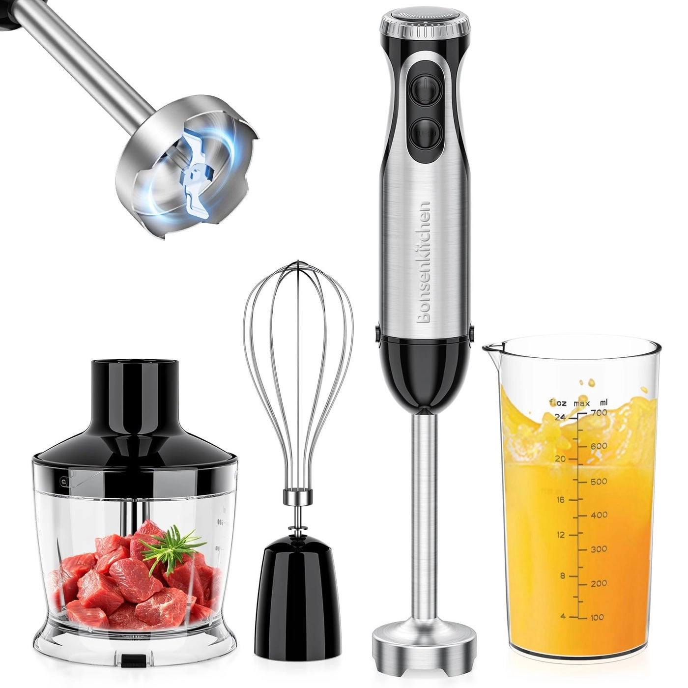 Immersion Blender - 20 Variable Speeds & Turbo, 4-in-1 Stainless Steel