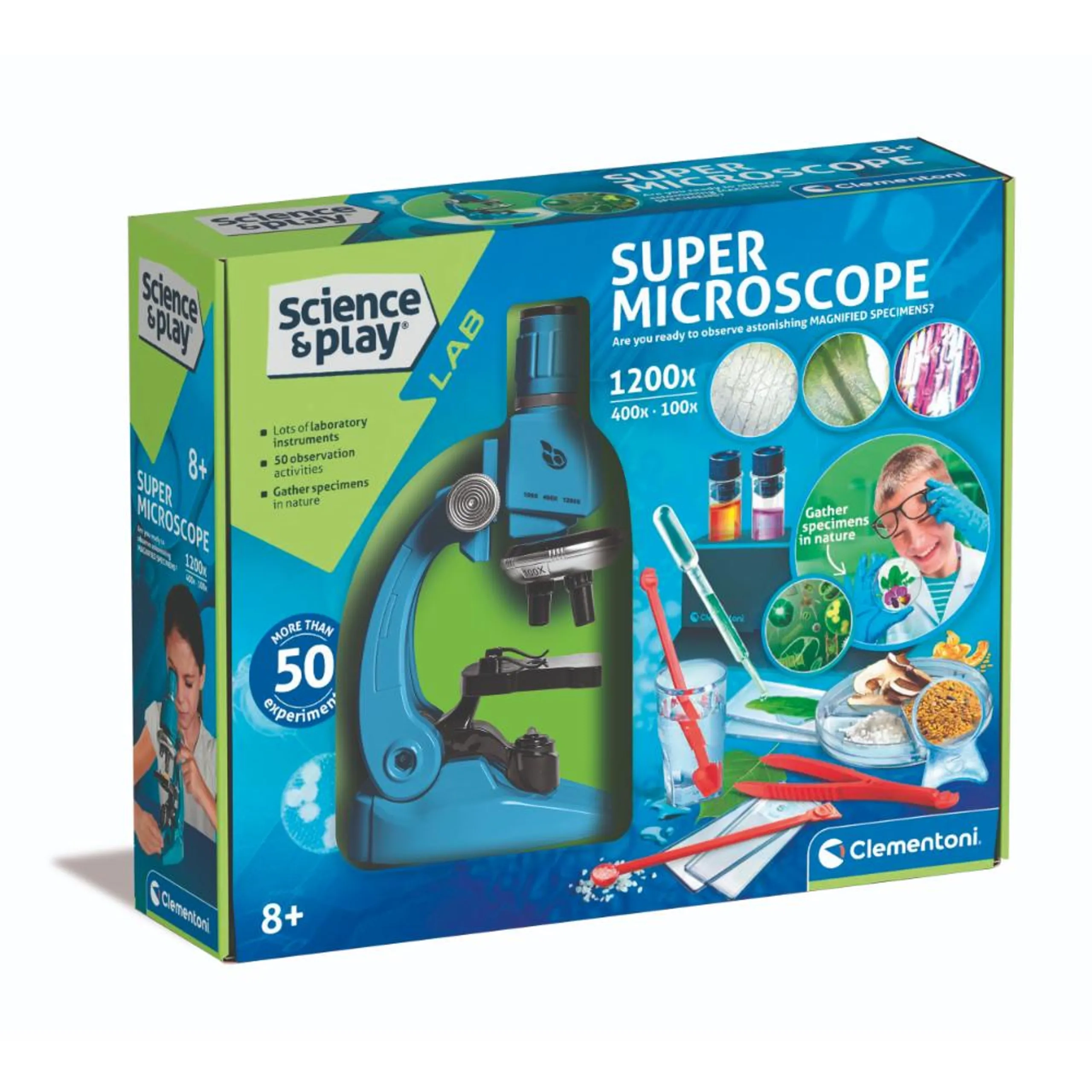 Clementoni Super Microscope 3 Magni Level - 1200x 50 experiments 8 years+