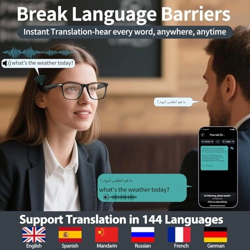 AI Translation Glasses - Wireless Bluetooth Real-Time Translation 144 Languages