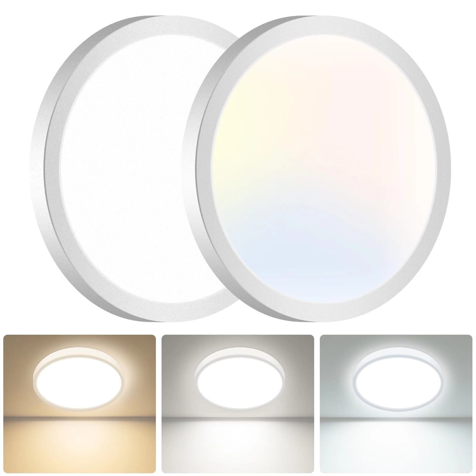 Flush Mount LED Ceiling Light - 3000K 4500K 6000K Dimmable