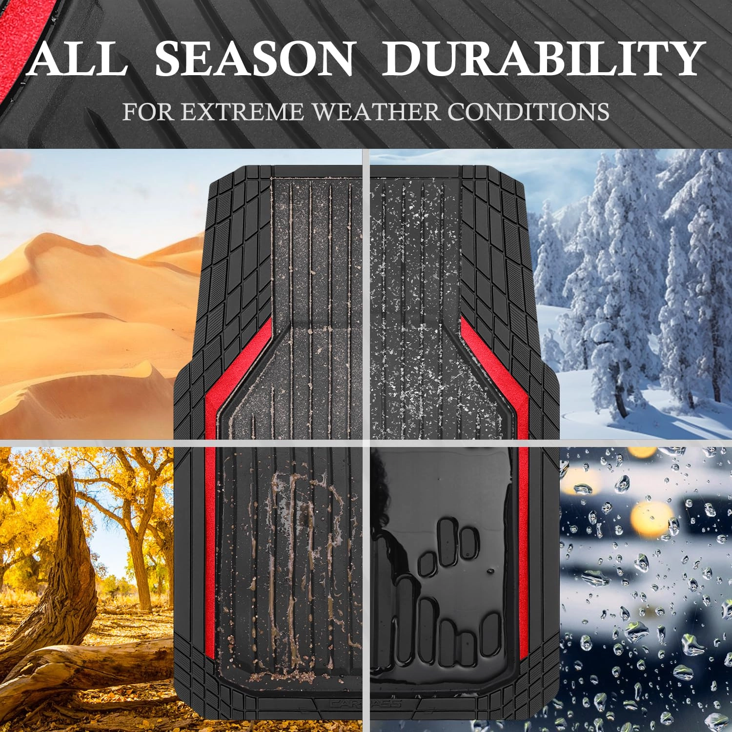 Heavy Duty Rubber Floor Mats - Universal Fit 3pcs Black Purple