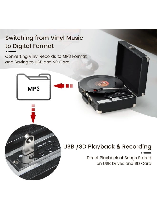 Vinyl Record Player - Portable Suitcase Bluetooth 3-Speed