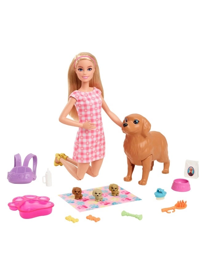 Newborn Pups Playset & Doll - 1 Dog Figure 3 Puppy Figures Ages 5+